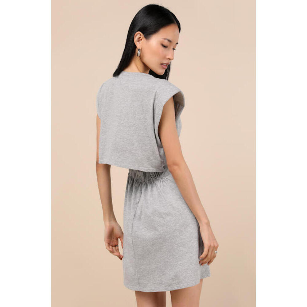 Lulus Feelin' Confident Heather Grey Cutout Mini Shirt Dress - Size XL